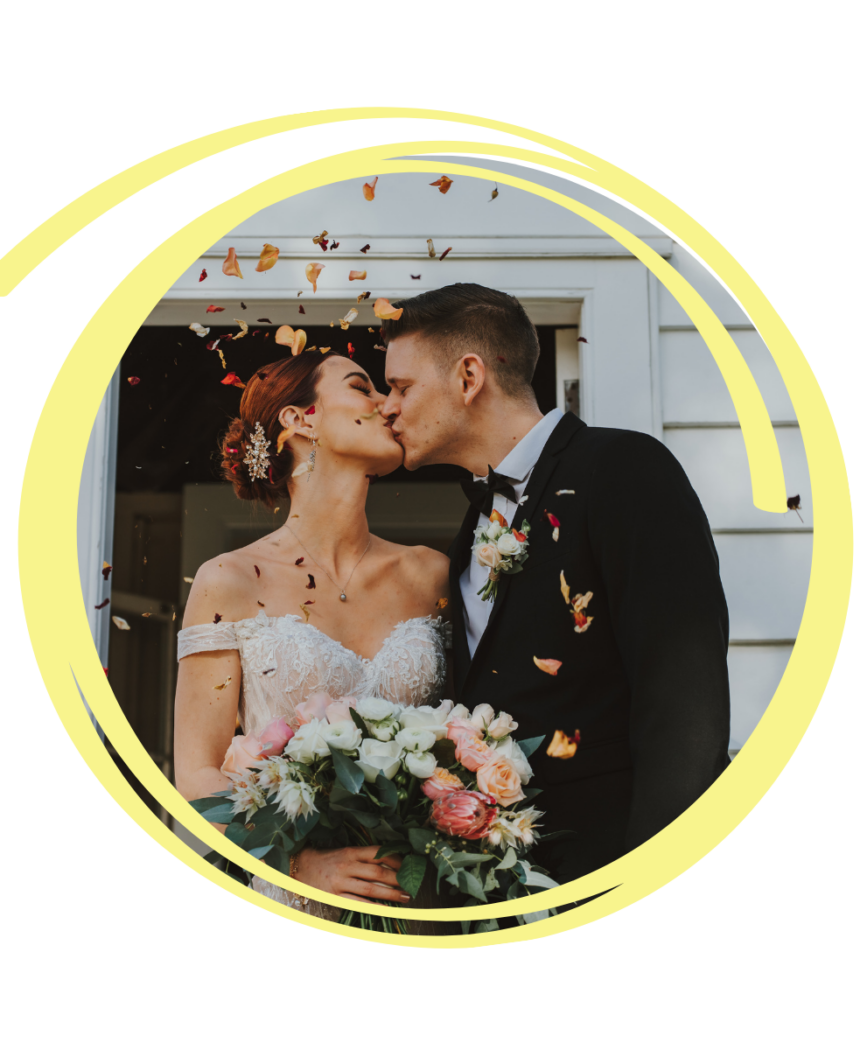 confetti, confetti toss, marriage ceremony, bride and groom kiss, newlyweds, celebrant auckland