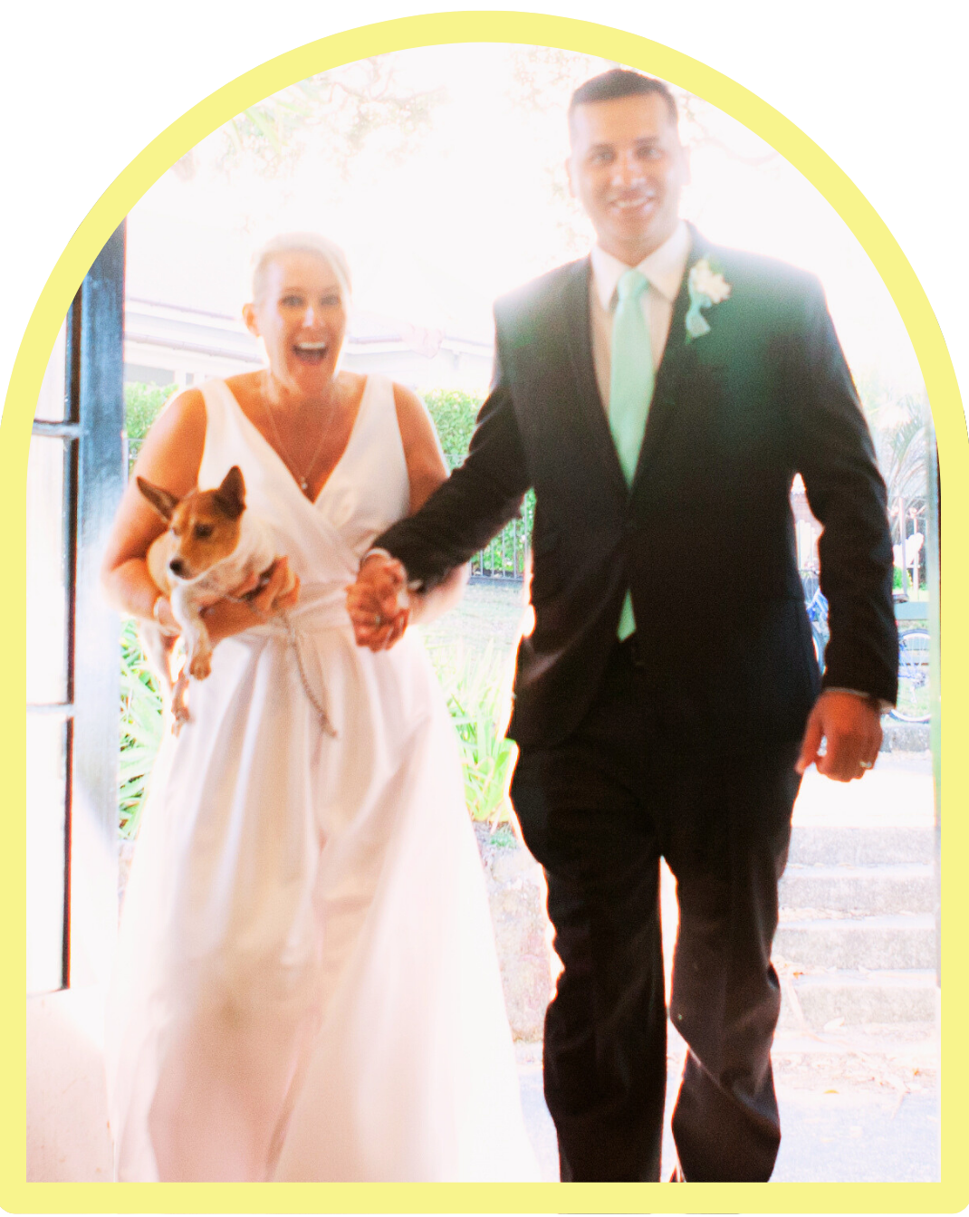 bride and groom with dog on wedding day, wedding celebrant auckland, lucky in love, kimberly sanders, marriage celebrant, celebrant, auckland celebrant